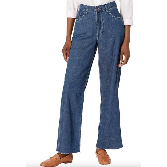Maggie High-Rise Fab AB Wide Leg Hidden Button Raw Hem‎ in Excite -10 - Picture 1 of 8